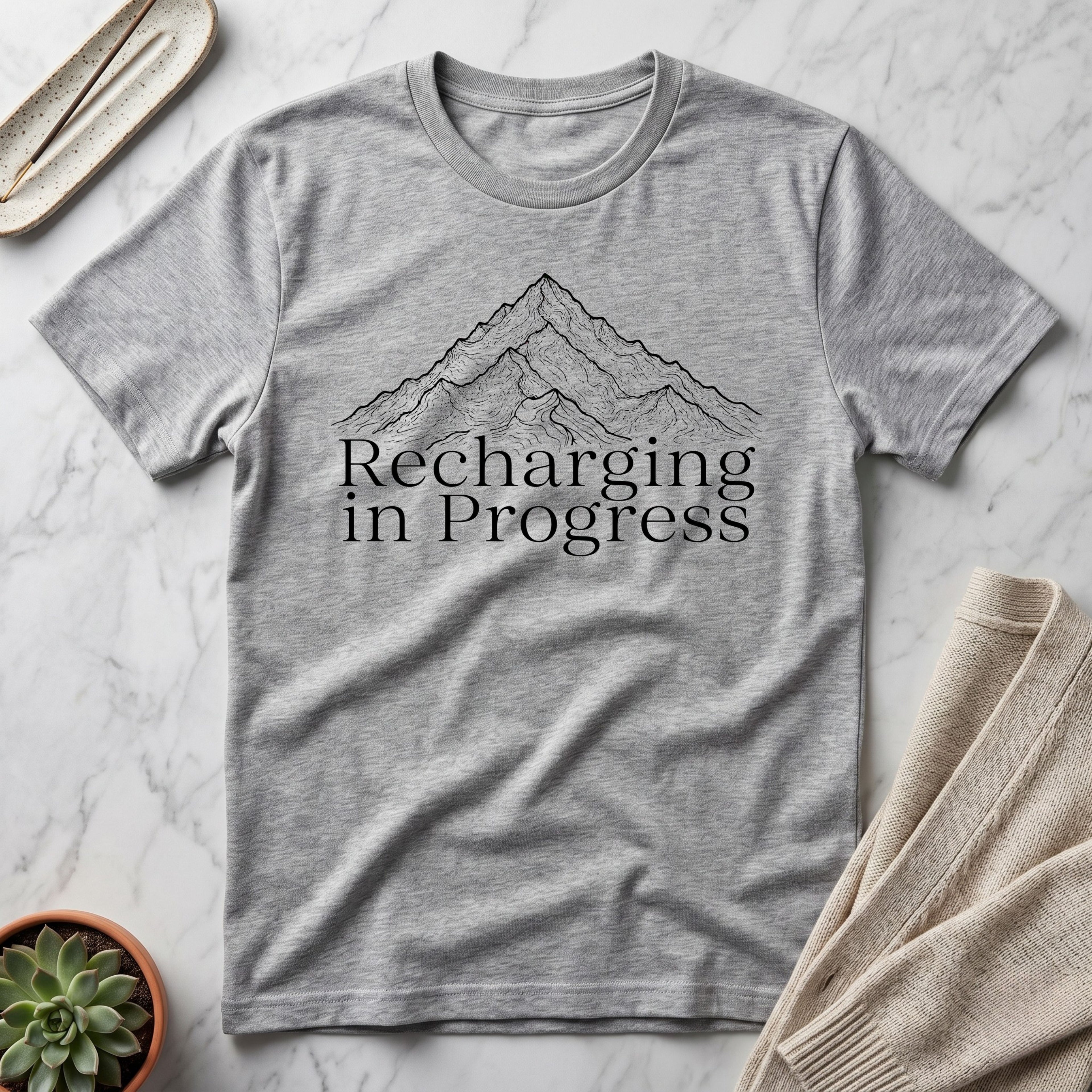 Recharging In Progress™ Minimalist Mountain Graphic T-Shirt