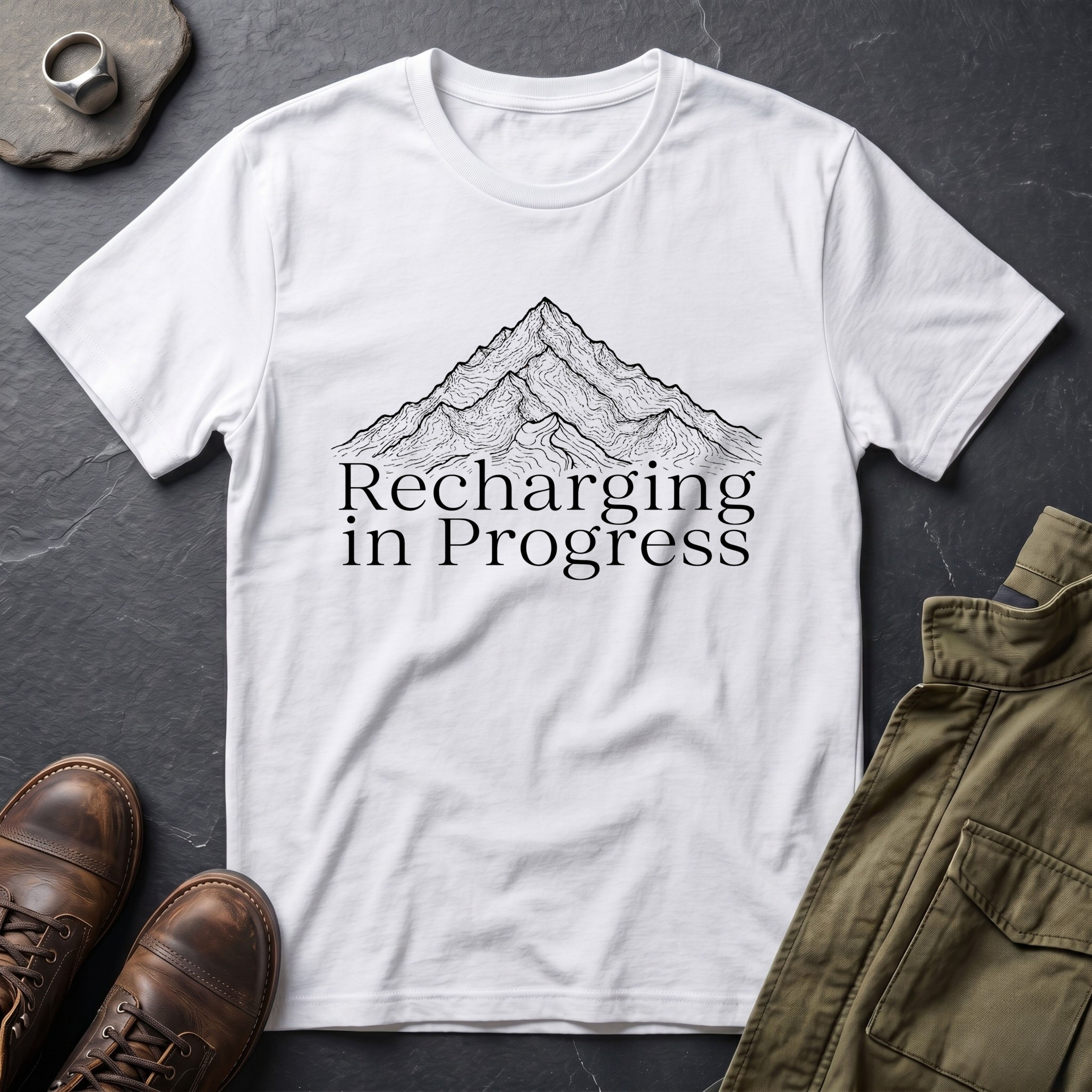 Recharging In Progress™ Minimalist Mountain Graphic T-Shirt